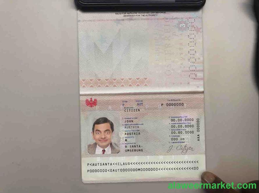 Austria passport template in PSD format (+ editable PSD photo look)